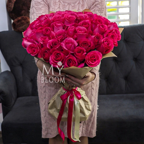 Букет 51 роза Эквадор Пинк Флоид (60 см) в Щелково