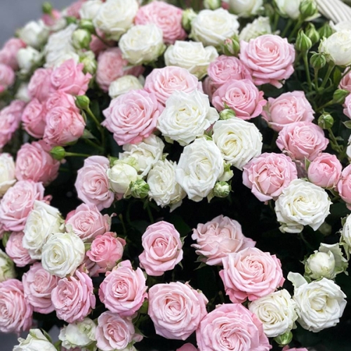 Композиция в корзине из 101 кустовой пионовидной розы в Щелково